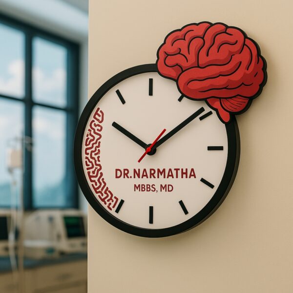 Brain-themed wall clock for doctors with custom name – ideal for clinic or hospital decor