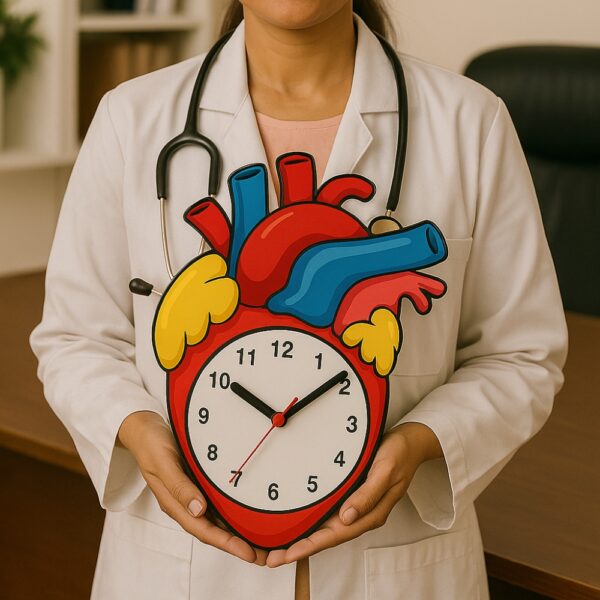 Colorful cartoon-style anatomical heart wall clock for doctors – ideal for pediatric clinics and hospitals