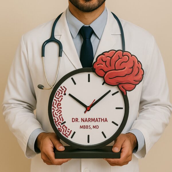 Brain-themed wall clock for doctors with custom name – ideal for clinic or hospital decor