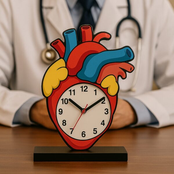 Colorful cartoon-style anatomical heart wall clock for doctors – ideal for pediatric clinics and hospitals