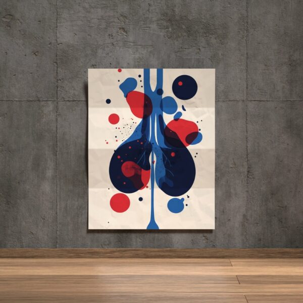 Modern abstract illustration of human lungs in red and blue with artistic ink splashes – medical wall decor