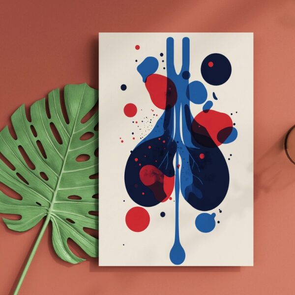 Modern abstract illustration of human lungs in red and blue with artistic ink splashes – medical wall decor