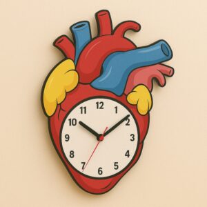 Colorful cartoon-style anatomical heart wall clock for doctors – ideal for pediatric clinics and hospitals