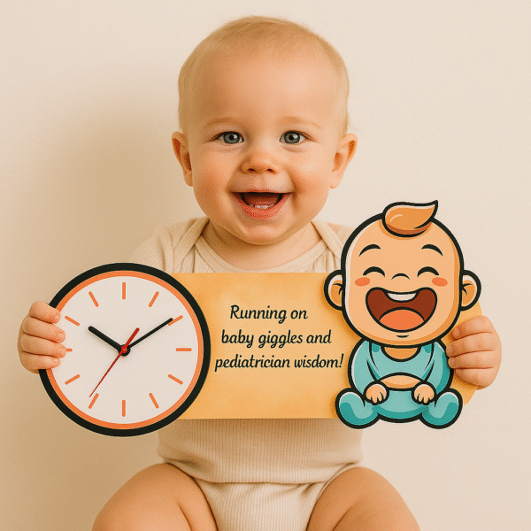 Pediatrician wall clock with baby cartoon and quote – perfect for child clinic or hospital OPD