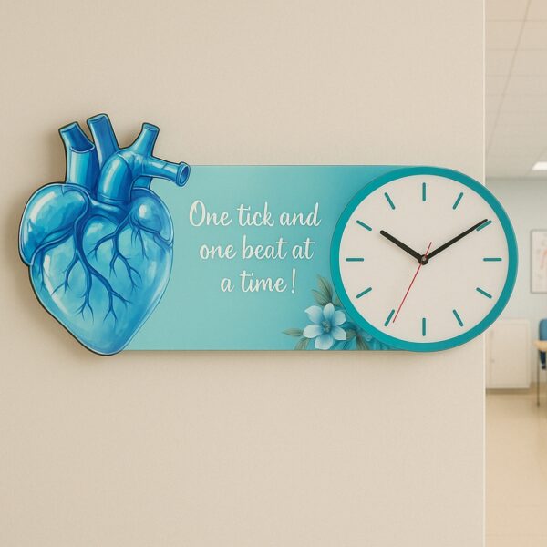 Doctor wall clock with blue anatomical heart design – Brittle clinic decor