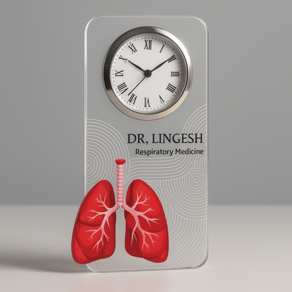 Acrylic table clock for pulmonologists with lung illustration and personalized name