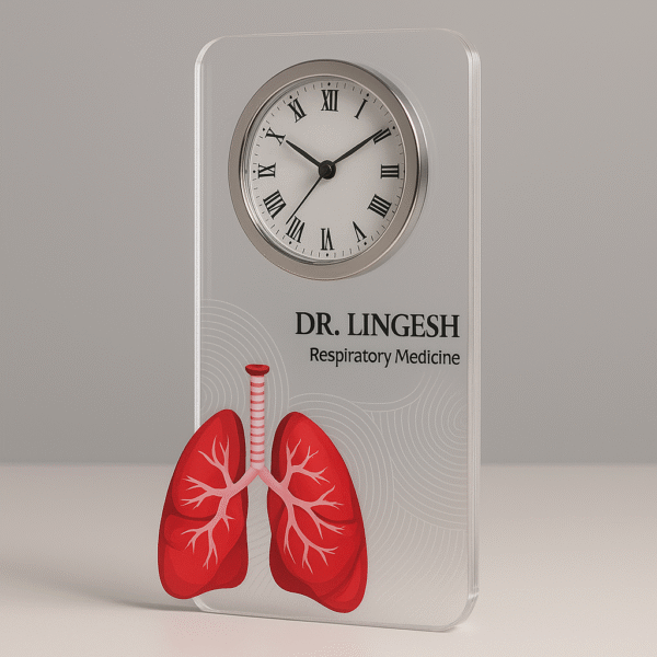Acrylic table clock for pulmonologists with lung illustration and personalized name