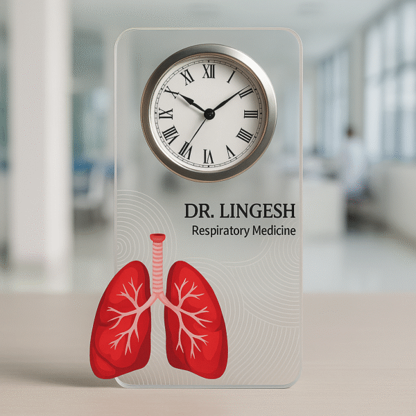 Acrylic table clock for pulmonologists with lung illustration and personalized name