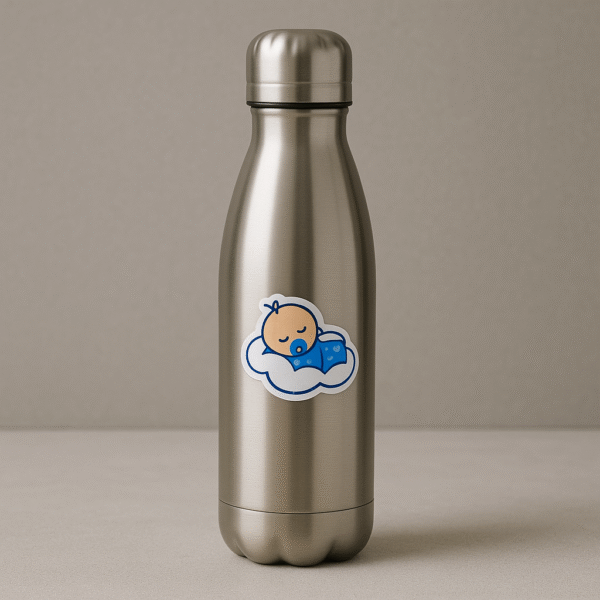 Set of 5 small vinyl doctor-themed stickers including “Born to be a doctor,” baby sleeping on cloud, brain in bowl, caduceus symbol, and stethoscope with clipboard — perfect for laptops, bottles, and phones.