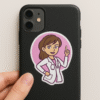 Set of 5 vinyl doctor-themed stickers including a cartoon doctor, syringe, molar tooth, Caduceus symbol, and “Super Doctor” quote — perfect for laptops and bottles.
