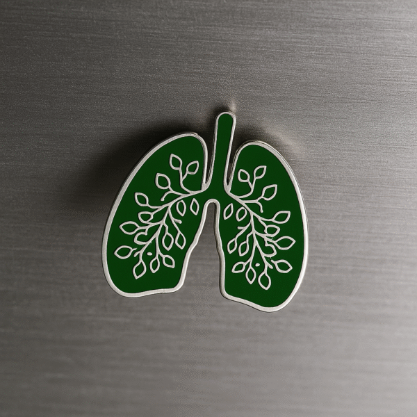 Elegant green brooch shaped like human lungs with leaf-branch design, made exclusively for doctors.