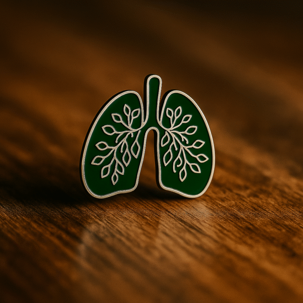 Elegant green brooch shaped like human lungs with leaf-branch design, made exclusively for doctors.