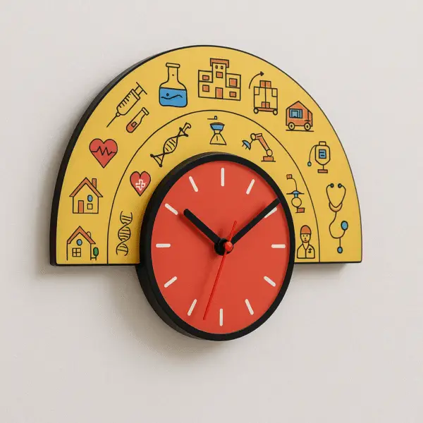 Semi-circle doctor wall clock with medical icons – perfect for clinics, hospitals, and doctor cabins