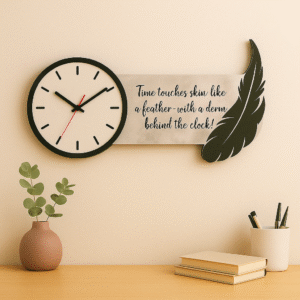 Wall clock for dermatologists with feather design and skin quote – perfect for clinic or hospital use