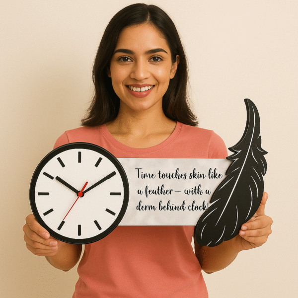 Wall clock for dermatologists with feather design and skin quote – perfect for clinic or hospital use