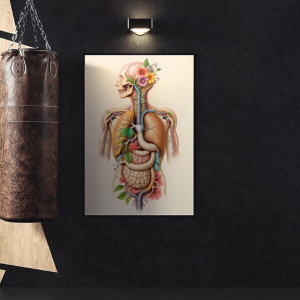 Artistic human anatomy illustration with internal organs and floral elements – doctor wall poster