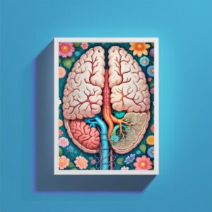 Stylized brain and lungs anatomy poster with colorful floral background – ideal for doctors and clinics