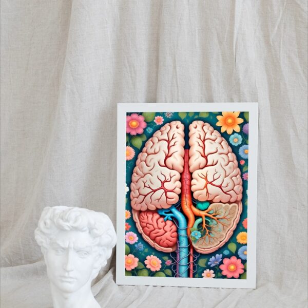 Stylized brain and lungs anatomy poster with colorful floral background – ideal for doctors and clinics