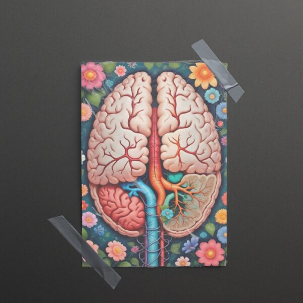 Stylized brain and lungs anatomy poster with colorful floral background – ideal for doctors and clinics