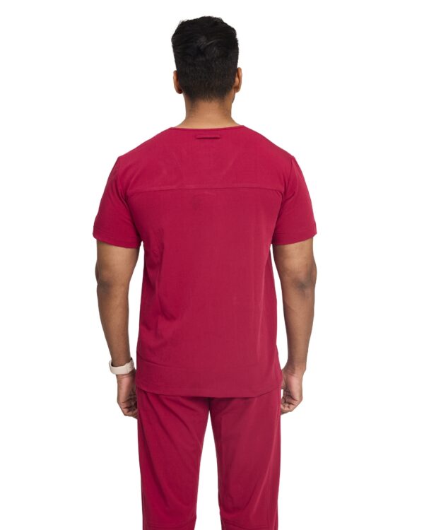 Male doctor in Burgundy scrub set with stethoscope – comfortable wrinkle-resistant medical wear