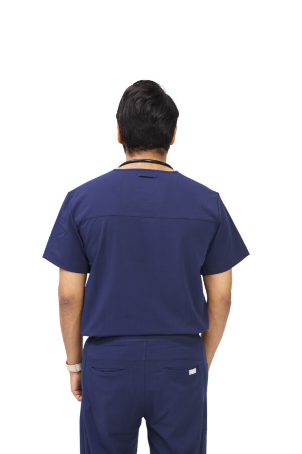 Male doctor in navy blue scrub set with stethoscope – premium wrinkle-resistant medical wear