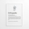 Line art orthopedic wall poster with a knee joint sketch and a humorous definition for an orthopedic doctor.