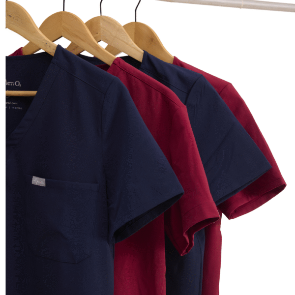 Female doctor in navy blue scrub set with stethoscope and tablet – breathable wrinkle-free medical uniform
