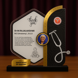 Personalized doctor memento with stethoscope design, custom photo, and engraved message, gifted by the Department of Anatomy.
