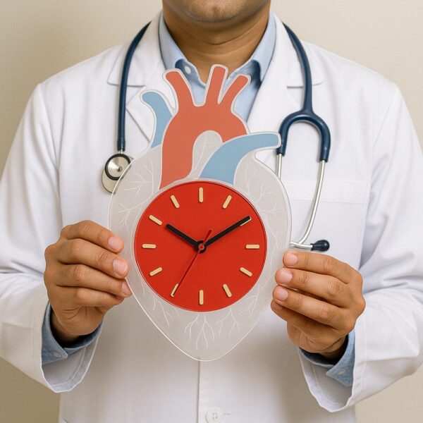 Anatomical heart-shaped wall clock for cardiologists and doctors – red and pastel medical design