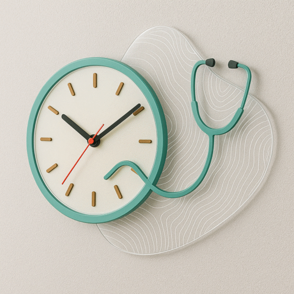 Minimal stethoscope-shaped wall clock with engraved acrylic wave base – perfect for doctors and hospitals