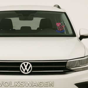 Car sticker with a red heart connected to a stethoscope forming a second heart, with the word “DOCTOR” written below in bold blue outline letters.