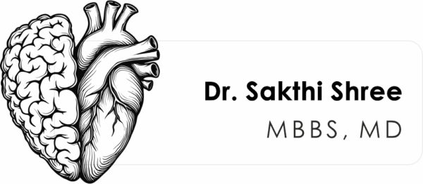 White acrylic doctor name badge featuring an anatomical brain-heart illustration with custom name and degrees