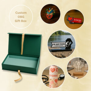 Customized Gynaecologist Gift Box with acrylic name board, enamel pins, and doctor accessories