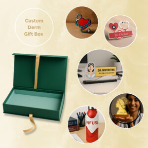 Customized Dermatologist Gift Box with name board, enamel pins, and doctor-themed accessories
