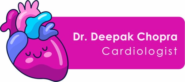 Custom name badge for cardiologist featuring a cute cartoon heart illustration and bold pink background