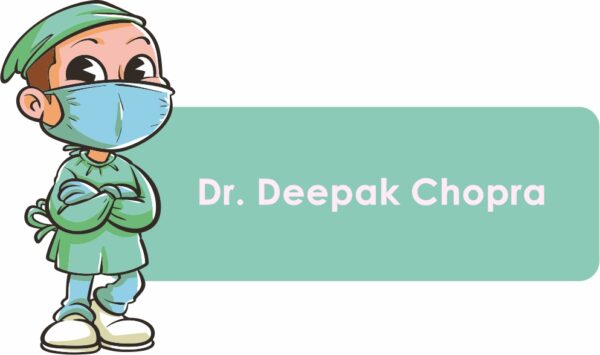 Cute surgeon cartoon doctor name badge in green scrubs with custom name text on mint green background